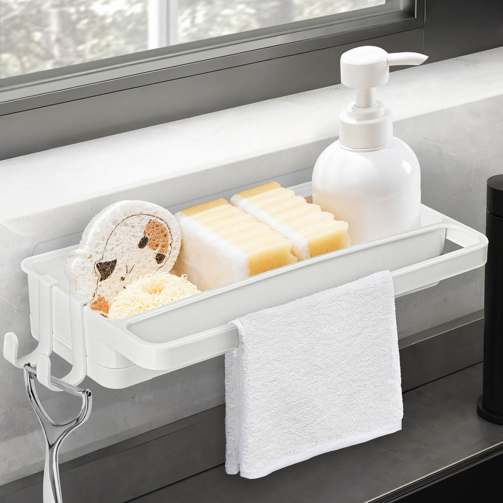ModuLine Minimalist Wall-Mount Sink Organizer – Dish Sponge Holder & Detergent Tray (White)